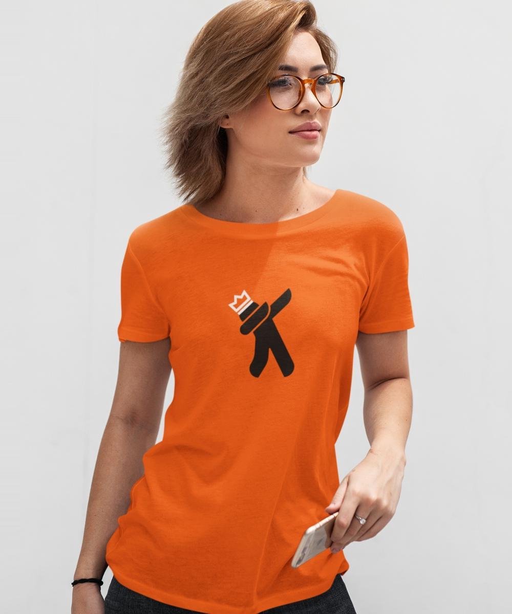 Oranje EK WK & Koningsdag T-Shirt Dab King (DAMES - MAAT M) | Oranje Kleding | Feestkleding